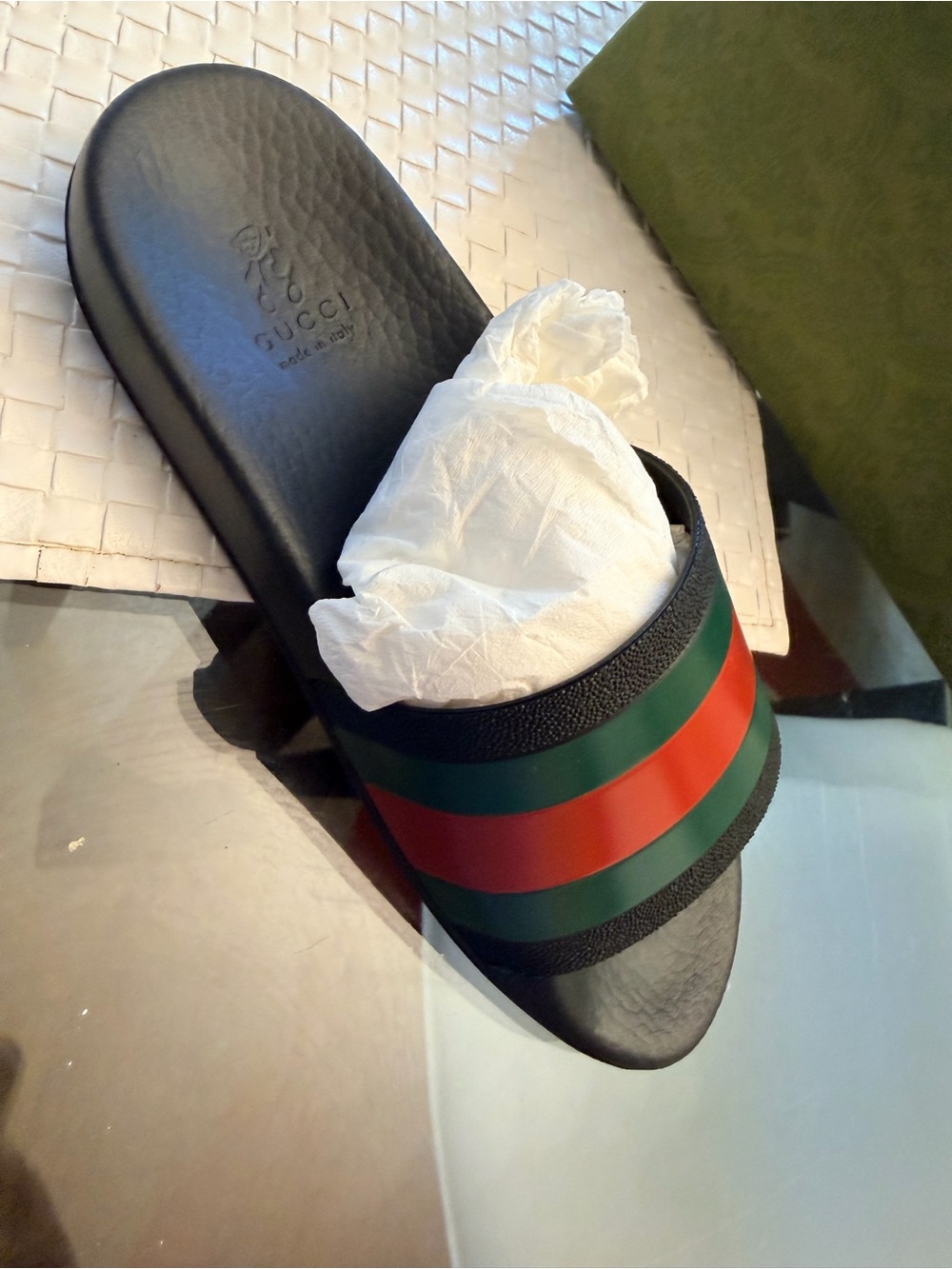 Little boys Gucci Black Slide with Green and Red Stripe